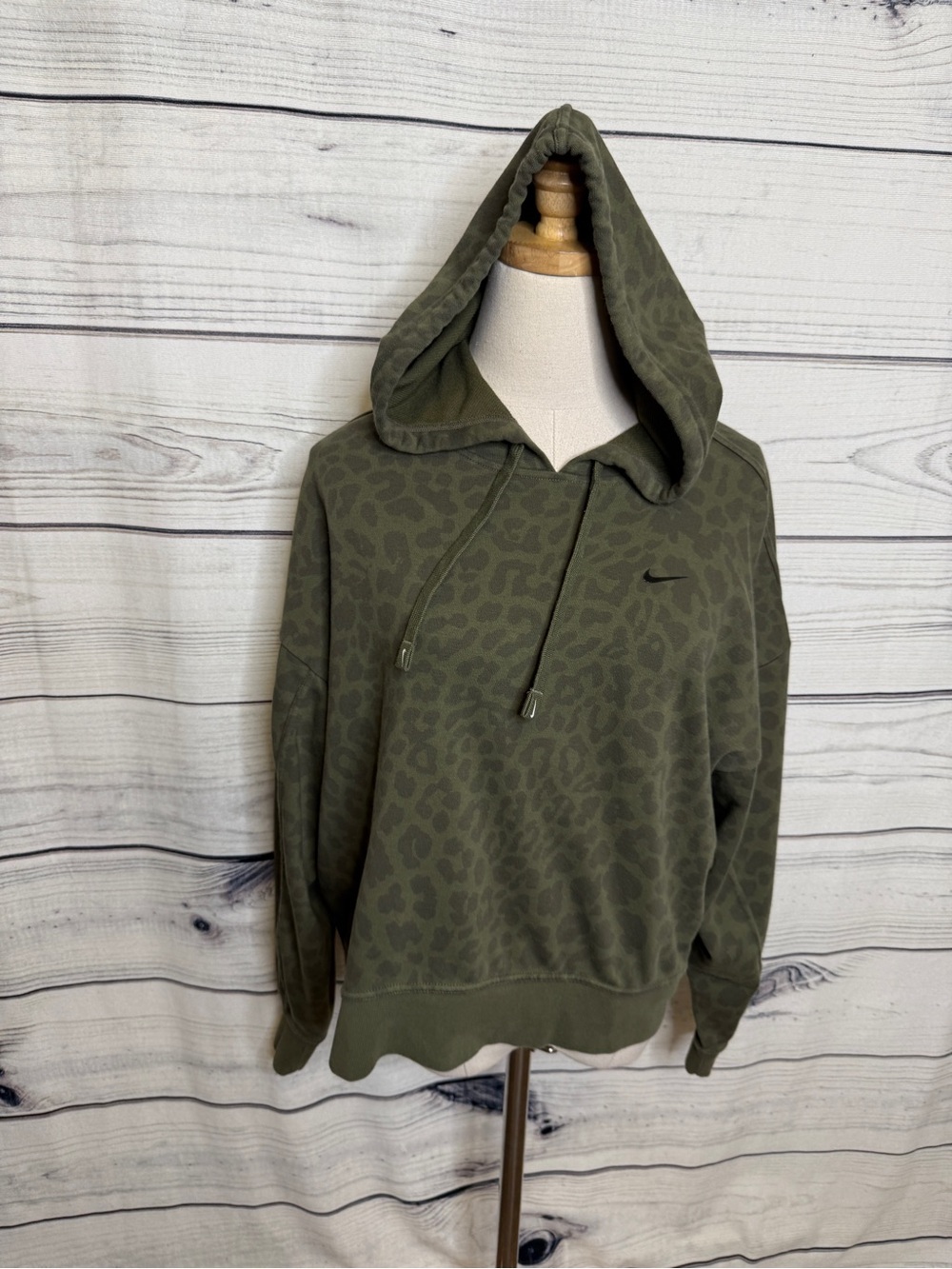 Nike Olive Green Hoodie Sweatshirt, subtle cat animal print
